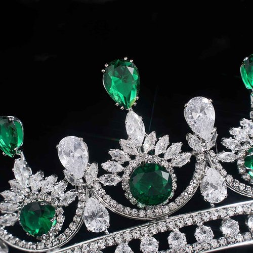 Emerald Green Crown for Women Adult Silver Princess Tiara Headband for Homecoming Pageant Quinceanera Birthday Party Crystal Wedding Hair Accessories