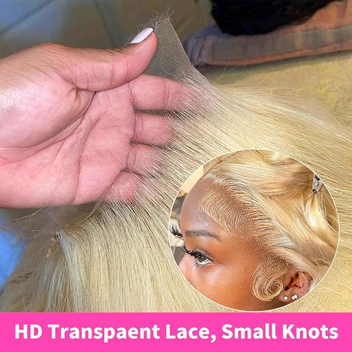 SUNKASA 32 Inch 613 Lace Front Wig Human Hair 200 Density Blonde Wig Human Hair 13X6 HD Transparent Straight Lace Front Wigs Blonde Glueless Wig for Women Pre Plucked with Baby Hair