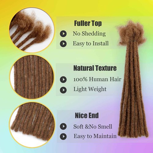Coriario 12 Inch Natural Locs Extensions Human Hair 30 Strands 0.6cm 30# Dreadlock Human Hair Dread Locks Extensions for Men/Women/Kids Brown