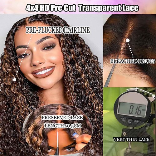 yosly Glueless Wigs Human Hair Pre Plucked Pre Cut Bob Wig Human Hair Deep Wave Bob Wig Curly Human Hair Wig For Black Women Natural Hairline Wigs Human Hair Glueless Wear and Go 1B/30 14Inch