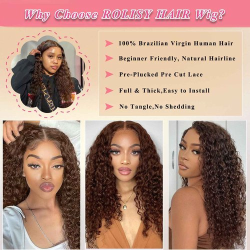 Chocolate Brown Wig Glueless Wigs Human Hair Pre Plucked Pre Cut Chocolate Brown 4x4 Hd Lace Front Wig For Black Women Colored Water Wave Wavy Curly Wig Human Hair Wear And Go Glueless Wigs #4 18inch