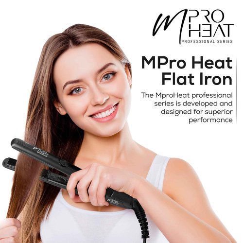 MproHeat Flat Iron Hair Straightener – 1-inch Professional Premium Ceramic Plates Infused with Diamond Dust for Hydrated, Sleek Hair, Black, 216 grams