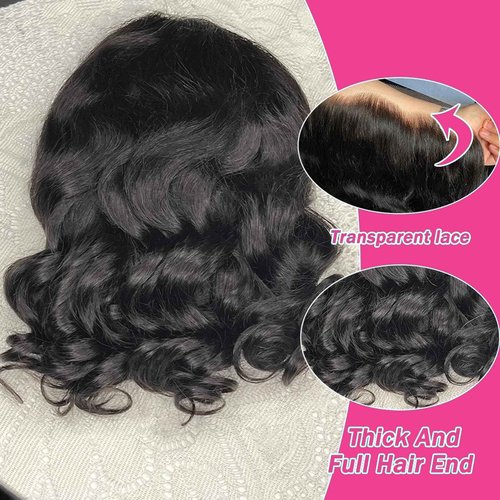 UWLK Bob Human Hair Wig 200% Density 13x6 HD Transparent Lace Front Wigs Human Hair Pre Plucked Body Wave Wig for Black Women 18 Inch