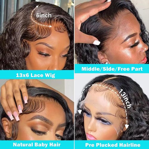 VOLLIUKE 13x6 Deep Wave Lace Front Wigs Human Hair 22 Inch 200% Density Deep Curly Hd Lace Frontal Wig 13x6 Glueless Hd Lace Front Wigs Human Hair Pre Plucked Natural Black