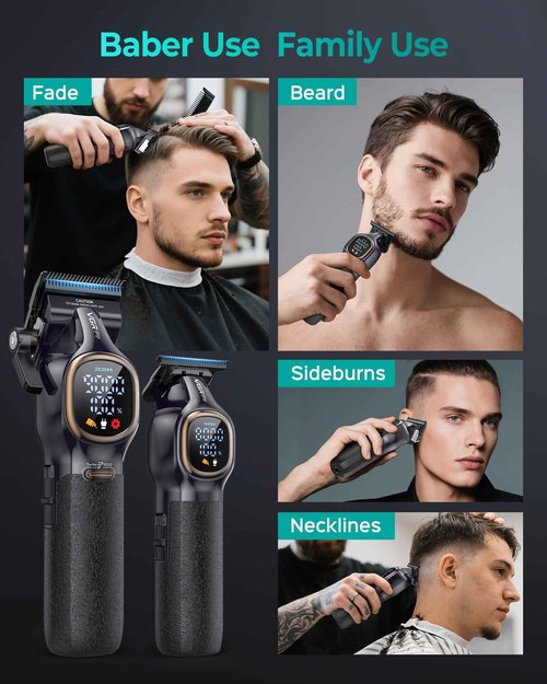 VGRPRO Professional Hair Clippers for Men, Professional Barber Clippers and Trimmer Set, Cordless Hair Clippers for Hair Cutting with Package Case, Powerful 9000 PRM Rechargable Electric (Black)