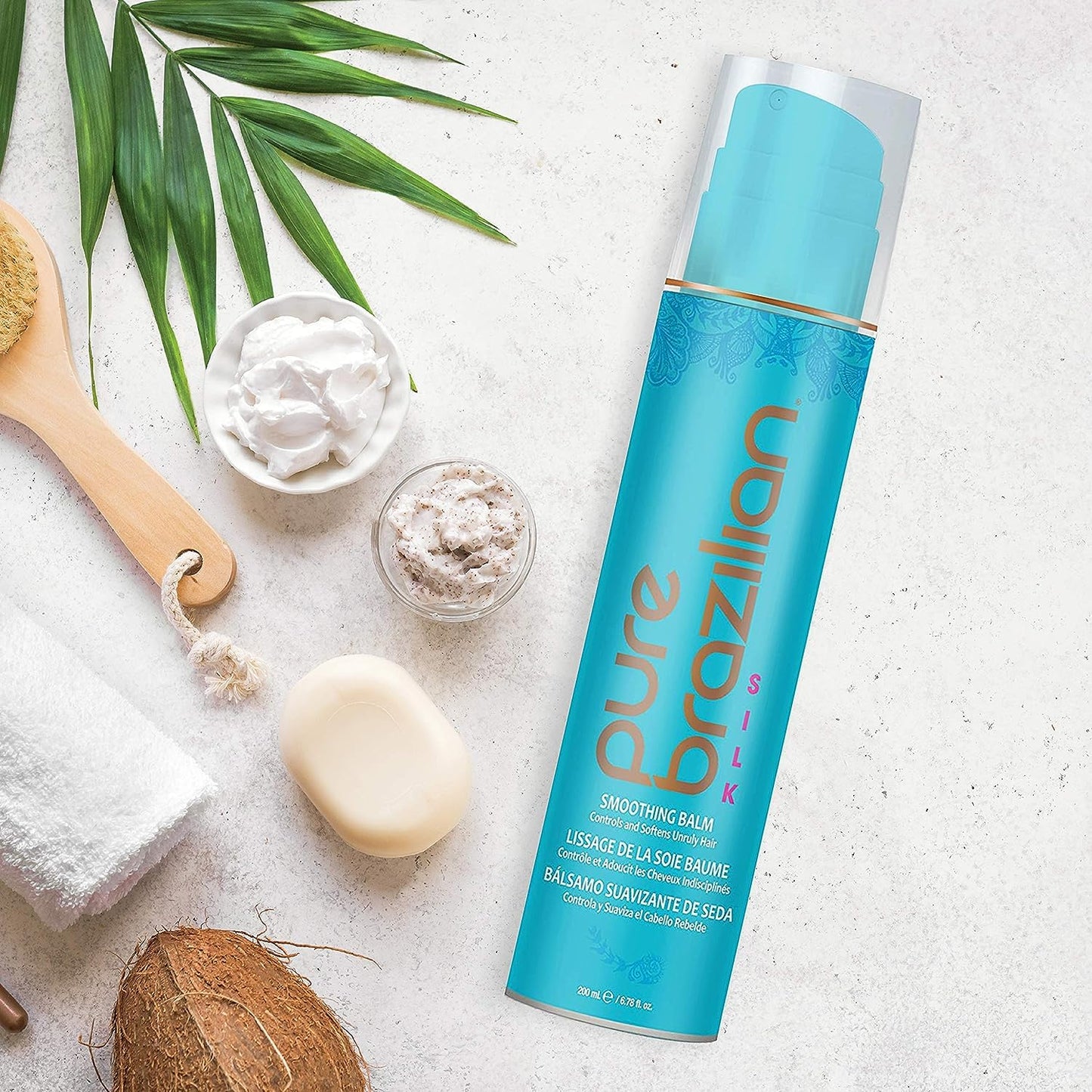 Pure Brazilian Silk Smoothing Balm with Keratin, Hydrolyzed Silk & Coconut Oil, Anti-Frizz, Nourishing & Strengthening, Salon-Quality Treatment, Pack of 2, 6.78 Oz