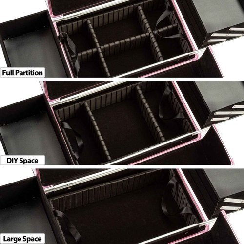 AROUS Rolling Makeup Train Case, Large Storage Cosmetic Trolley 4 Tray with 360° Swivel Wheels Keys, Large Storage Traveling Cart Trunk, Cosmetic Train Cases for Nail Technicians Hairstylist, Black