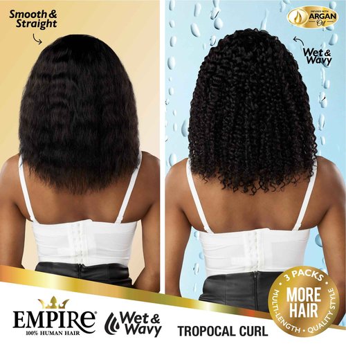 Sensationnel Empire multi weave hair - wet and wavy tropical curl human hair 3 bundle layered lengths (16 18 20 inch, 1B OFFBLACK)