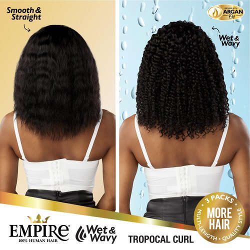 Sensationnel Empire multi weave hair - wet and wavy tropical curl human hair 3 bundle layered lengths (14 16 18 inch, 1B OFFBLACK)