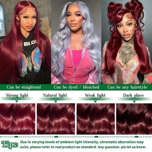 99J Burgundy Wig Human Hair 13x6 Body Wave Lace Front Wigs Human Hair 180% Density 99j Burgundy Lace Front Wigs Red Wine Glueless Wigs Pre Plucked for Women 18 Inch