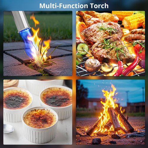 Sondiko Powerful Grill & Cooking Propane Torch L8010, Sous Vide, Campfire Starter, Adjustable Wood Torch Burner for Searing Steak, BBQ, Welding(Blue & Black) Propane Tank Not Included
