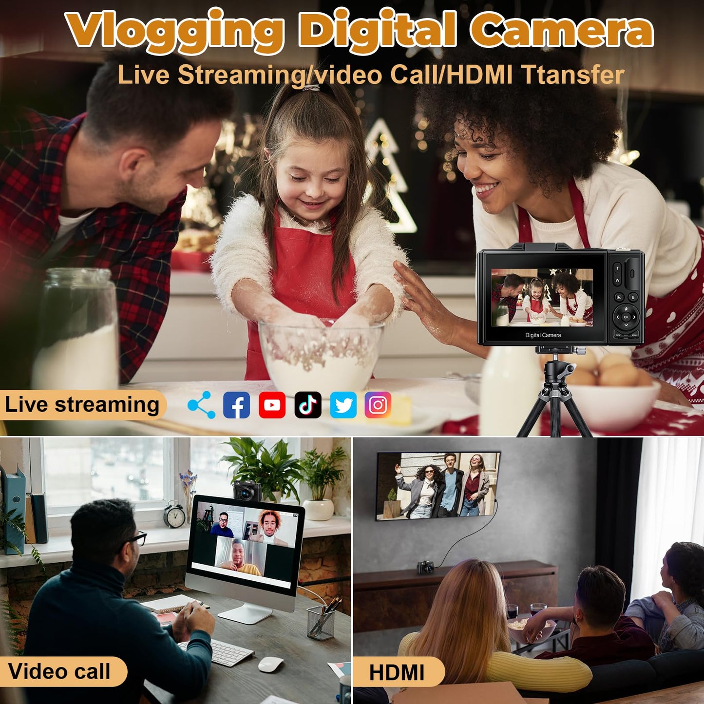 4K Digital Camera - Digital Cameras for Photography - 64MP Vlogging Camera for YouTube - Autofocus Video Camera 3" 180° Flip Screen with 18X Zoom - Compact Travel Cameras with 32GB SD Card 2 Batteries