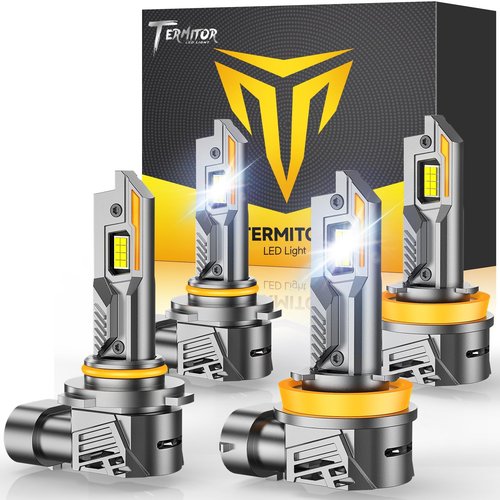 Termitor H11/H8/H9 & 9005/HB3 Light Bulbs Combo, 60,000LM 900% Ultra-Bright, 360° Adjustable Quick Install, Real 1:1 Halogen Size, 6500K Cool White H11 9005 Driving Lights, Plug N Play, Pack of 4