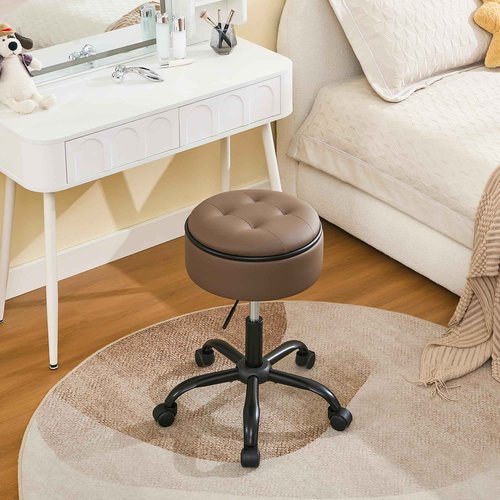FIRAVOE Rolling Salon Stool, Adjustable Tattoo Stool 20.67’’-24.61’’, Coffee Brown Esthetician Swivel Chair