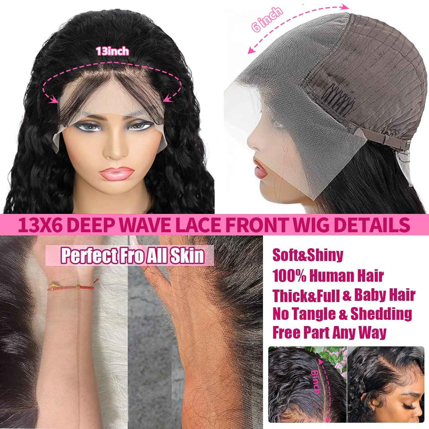 Kucmir 30 Inch Wigs Human Hair 13x6 Lace Front Wigs Human Hair Pre Plucked Deep Wave Lace Front Wigs Human Hair for Women Wigs Human Hair with Baby Hairline