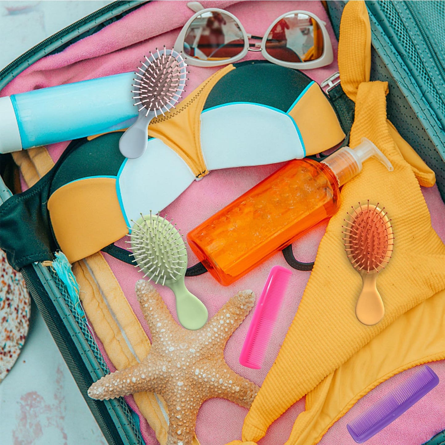 112 Pieces Mini Hair Brush, Detangling Hair Combs Set, Include 56 Travel Mini Brush for Hair 56 Fine Wide Hair Combs Wet Dry Hair for Girls Women Boys Men