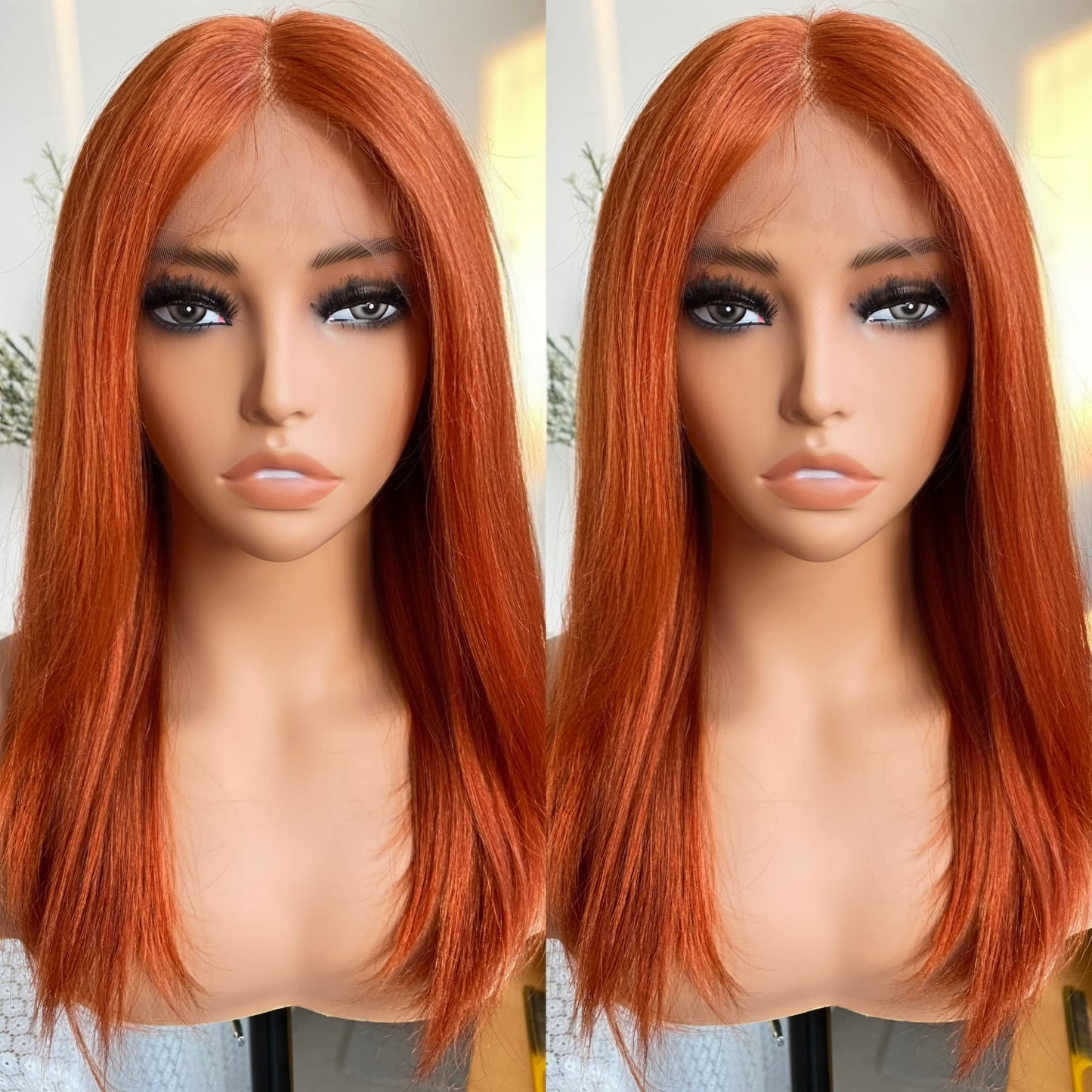 Ginger Human Hair Wig 100% Human Hair Ginger Lace Front Wig Burnt Orange Lace Bob Wig Middle Part 180% Density16 Inch 13x4x1 Lace Wig with Baby Hair