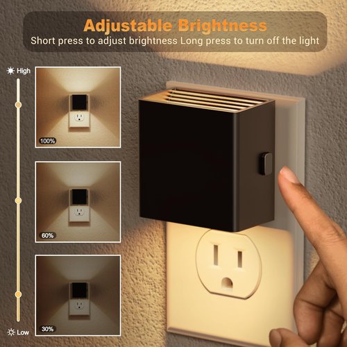 JandCase Night Light, Automatic Night Lights Plug into Wall, 2 Pack Modern Night Lights with Auto Light Sensor, 3000K Brightness Adjustable Nightlight for Kids Bathroom Hallway Kitchen Bedroom Decor