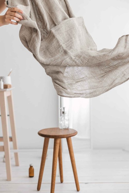 100% Natural Linen Bath Towel - Lightweight Quick-Dry Absorbent Exfoliating Linen Towel - Open Weave Hair Drying Towel