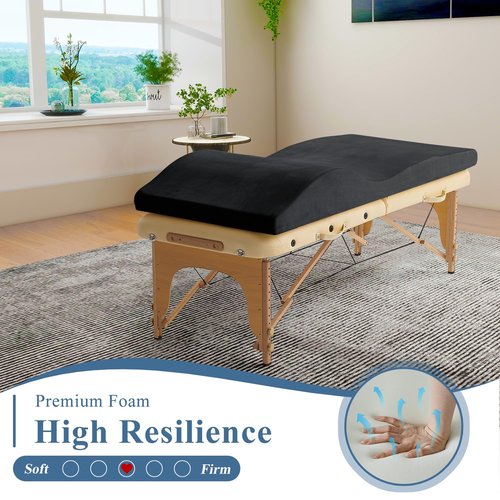 Curvy Massage Bed Topper - High Density Foam Lash Bed Topper with Soft Touch Short Plush and Ergonomic Design, Non-Slip Esthetician Massage Table Mattress Pad for Beauty Salon, 70x28 Inch, Black