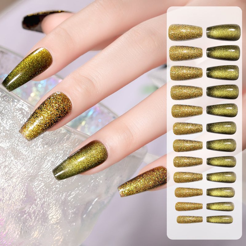 Fake Nail Patches Golden Earth - 24 Pieces with Gel
