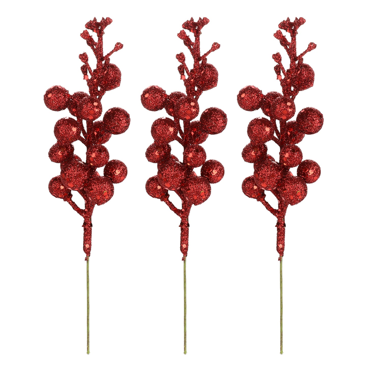 3Pcs Red Xmas Tree Decoration Berries with Shining Sequins