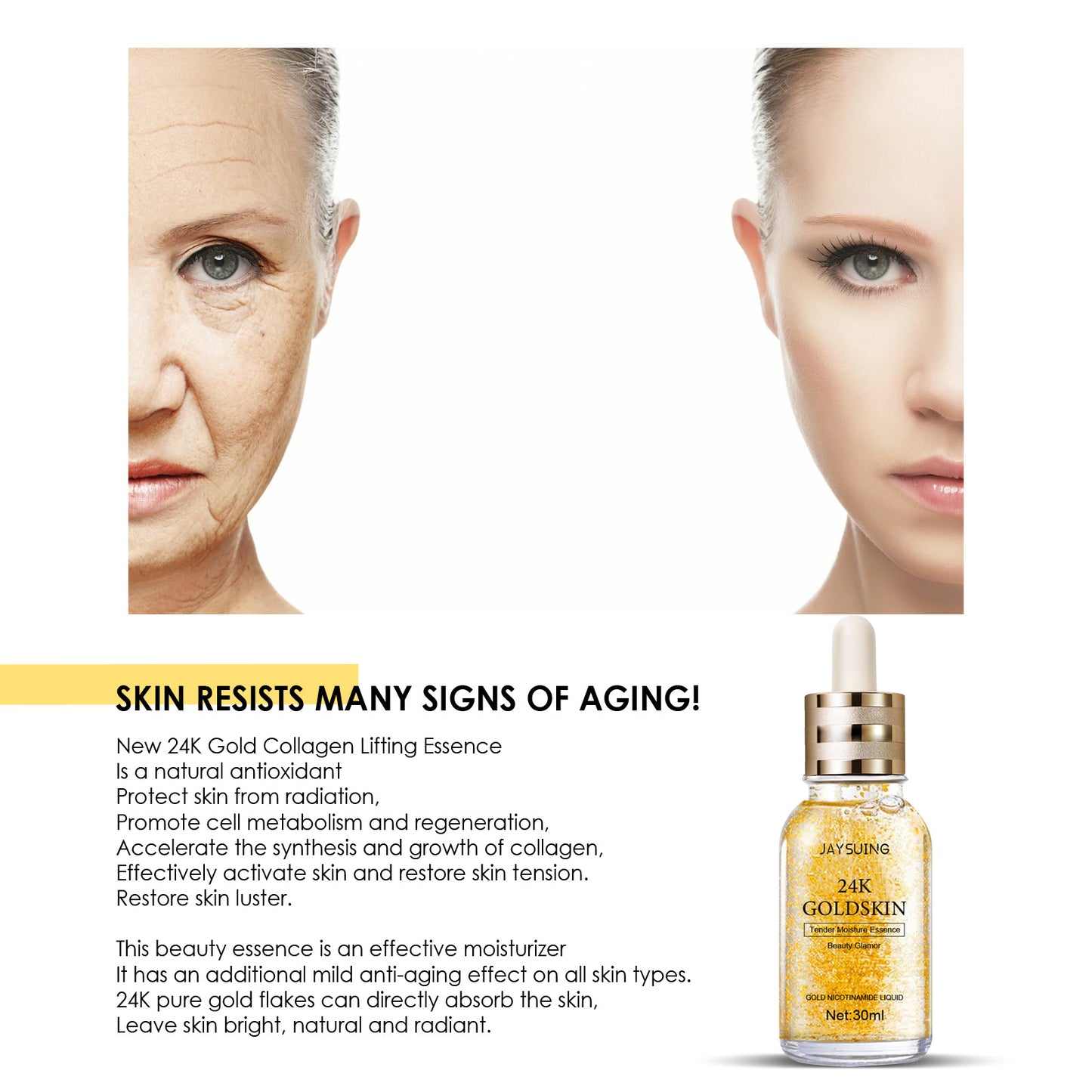 24K Gold Collagen Face Serum - Moisturizing & Skin Tightening Essence 30ml