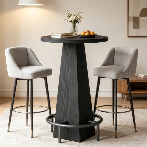 Counter Height Bar Table with Round Top - Rustic Brown