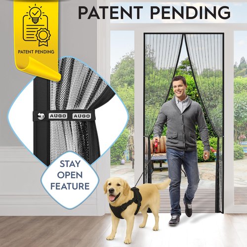 AUGO Magnetic Screen Door - Self Sealing, Heavy Duty, Hands Free Mesh Partition Keeps Bugs Out - Pet and Kid Friendly - Patent Pending Keep Open Feature - 38 Inch x 81 Inch