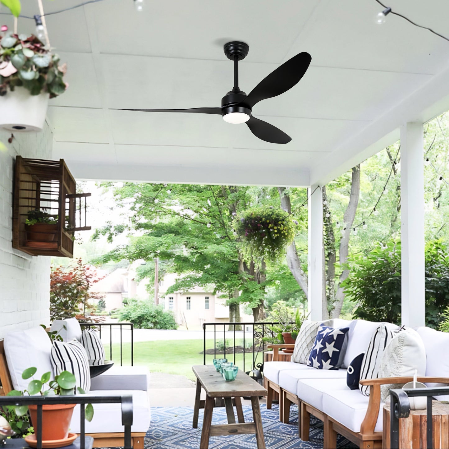 52-Inch Ceiling Fan with Lights - Quiet DC Motor, 6 Speeds, Matte Black