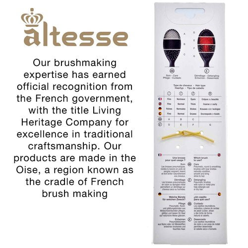 Altesse 8911 Natural Bristle Hair Brush Detangler Brush Large Air Cushion Matte Black Handle with 11 Rows of Black Boar Bristle and Nylon Hairbrush for Thick Hair Styling and Detangling Made in France