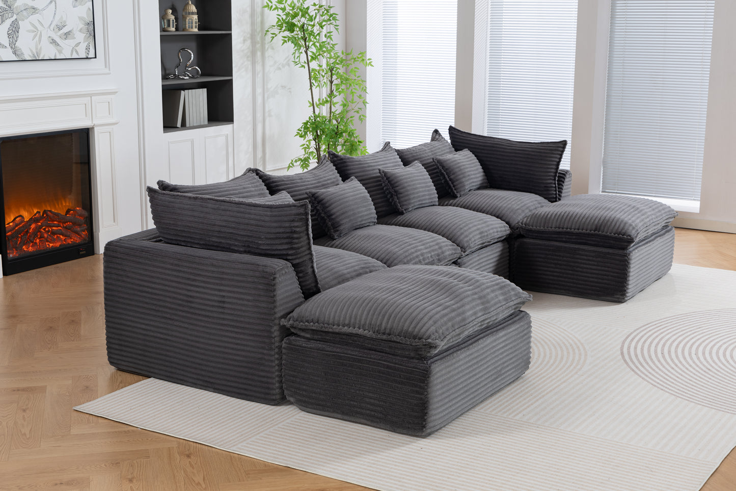 Oversized Modular Sectional Sofa - 129.8" Wide, Antique Grey