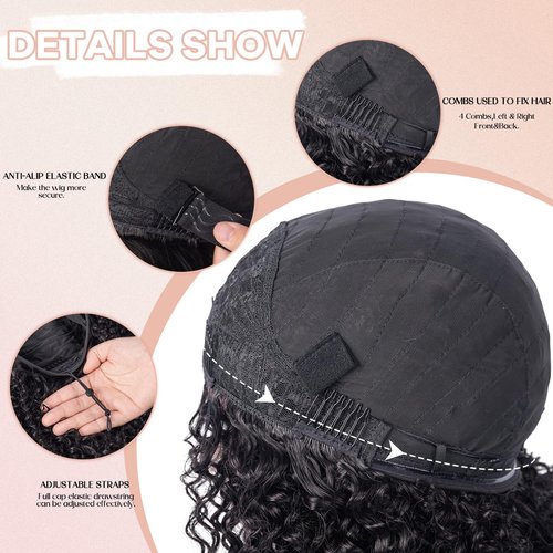 Kinky Curly Wig 200 Density 3 In 1 Seamless Flip Over Half Wigs Synthetic Hair Glueless Wear and Go Beginner Friendly Kinky Curly Wig Drawstring Headband Wig for Women 16 Inch