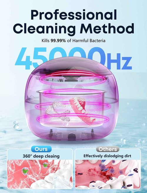 BEESHOP Ultrasonic Retainer Cleaner - 45kHz Retainer Cleaner Machine for Dentures, Mouth Guards, Night Guard, Braces, Aligner, Jewelry, 3 Modes Denture Cleaner & 200ML Dental Cleaning Pod (Black)
