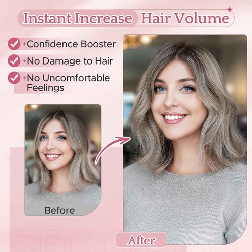 SEGO Pro Hair Toppers for Women Real Human Hair with No Bangs 3.1×3.9 Inch Silk Base Clip-In Topper Natural Looking Hairpieces for Women（12 Inch,Light Grey）