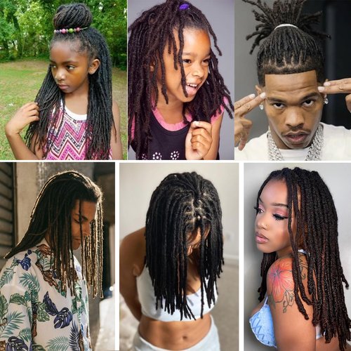 Coriario 14 Inch Dreadlock Extensions Human Hair 0.4cm 40 Strands Natural Black Handmade Permanent Loc Extensions Real Human Hair Dreads Extensions for Women Men Can Be Dyed, Curled and Bleached