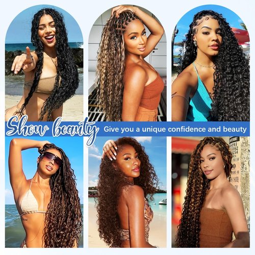 Human Braiding Hair for Boho Braids Human Hair 120g 24Inch Curly Boho Hair for Braiding Knotless 12A Deep Water Wave Boho Braids 3 Bundles/Pack Caramel Honey Blonde
