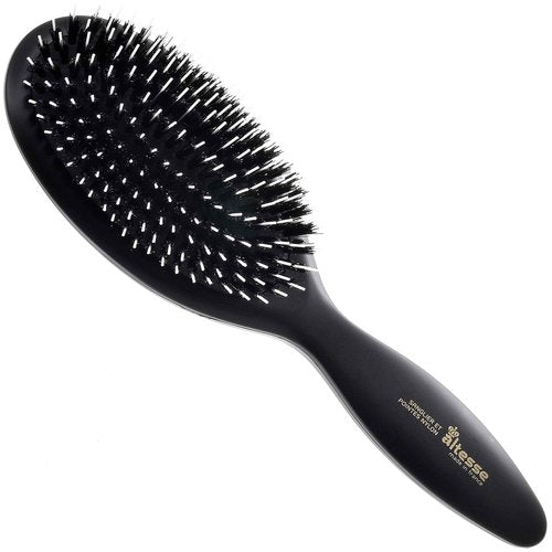 Altesse 8911 Natural Bristle Hair Brush Detangler Brush Large Air Cushion Matte Black Handle with 11 Rows of Black Boar Bristle and Nylon Hairbrush for Thick Hair Styling and Detangling Made in France
