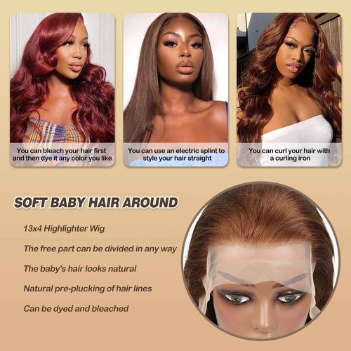 Miss Alle Chocolate Brown Lace Front Wig Human Hair 150% Density Auburn 13X4 Body Wave Lace Front Wig Human Hair Colored Hd Transparent Glueless Wigs Pre Plucked 26Inch