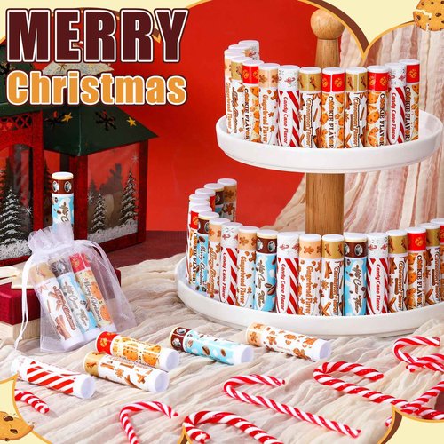 Siifert 100pcs Christmas Peppermint Flavor Lip Balms Gift Bulk Candy Gingebread Hot Cocoa Cookie Cinnamon Flavor Lip Balm Favor Christmas Party Gift Stocking Stuffer for Coworker Staff Employee (Cute)