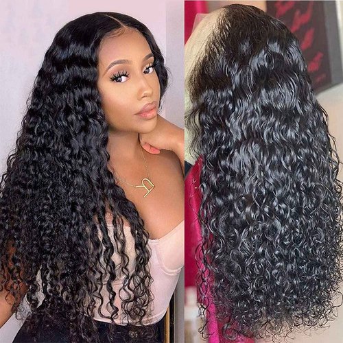 Water Wave Lace Front Wigs Human Hair 13x4 HD Lace Front Wigs Glueless Brazilian Virgin Human Hair Wigs Pre Plucked with Baby Hair 180% Density Wet and Wavy Curly Wigs for Women Natural Black 26 Inch