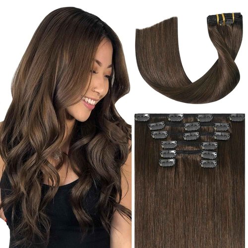 Ukira Medium Brown Hair Extensions Real Human Hair, 22 Inch 120g 7pcs #4 Clip in Hair Extensions, Natural Soft Straight Remy Human Hair Chocolate Brown Clip in Extensions for Women