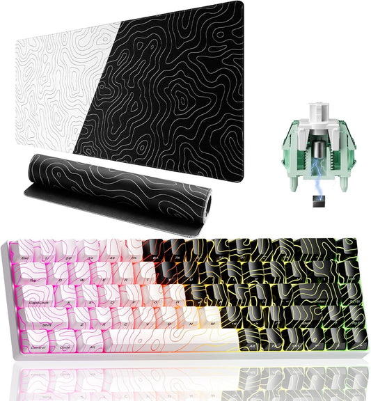XVX HE68 Pro Rapid Trigger Keyboard and Black and White Topographic Map Mouse Pad(XXL)