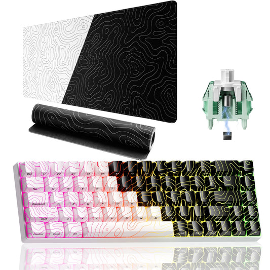 XVX HE68 Pro Rapid Trigger Keyboard and Black and White Topographic Map Mouse Pad(XXL)