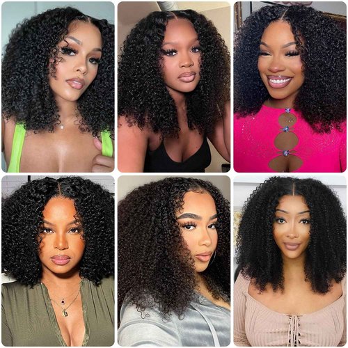AOFEER Curly Bob Wig Human Hair Glueless Wigs Human Hair Pre Plucked Pre Cut Bleached Knots 6x4 HD Lace Front Wear and Go Glueless Wig Human Hair 200% Density Short Curly Bob Wigs for Women 14 Inch