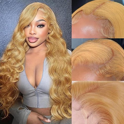 22 Inch Honey Blonde Wig Human Hair Body Wave 13x6 HD Lace Front Wig Human Hairs 27# Colored Pre Plucked Honey Blonde Body Wave Lace Front Wigs Human Hair 180% Density Glueless Wigs for Women