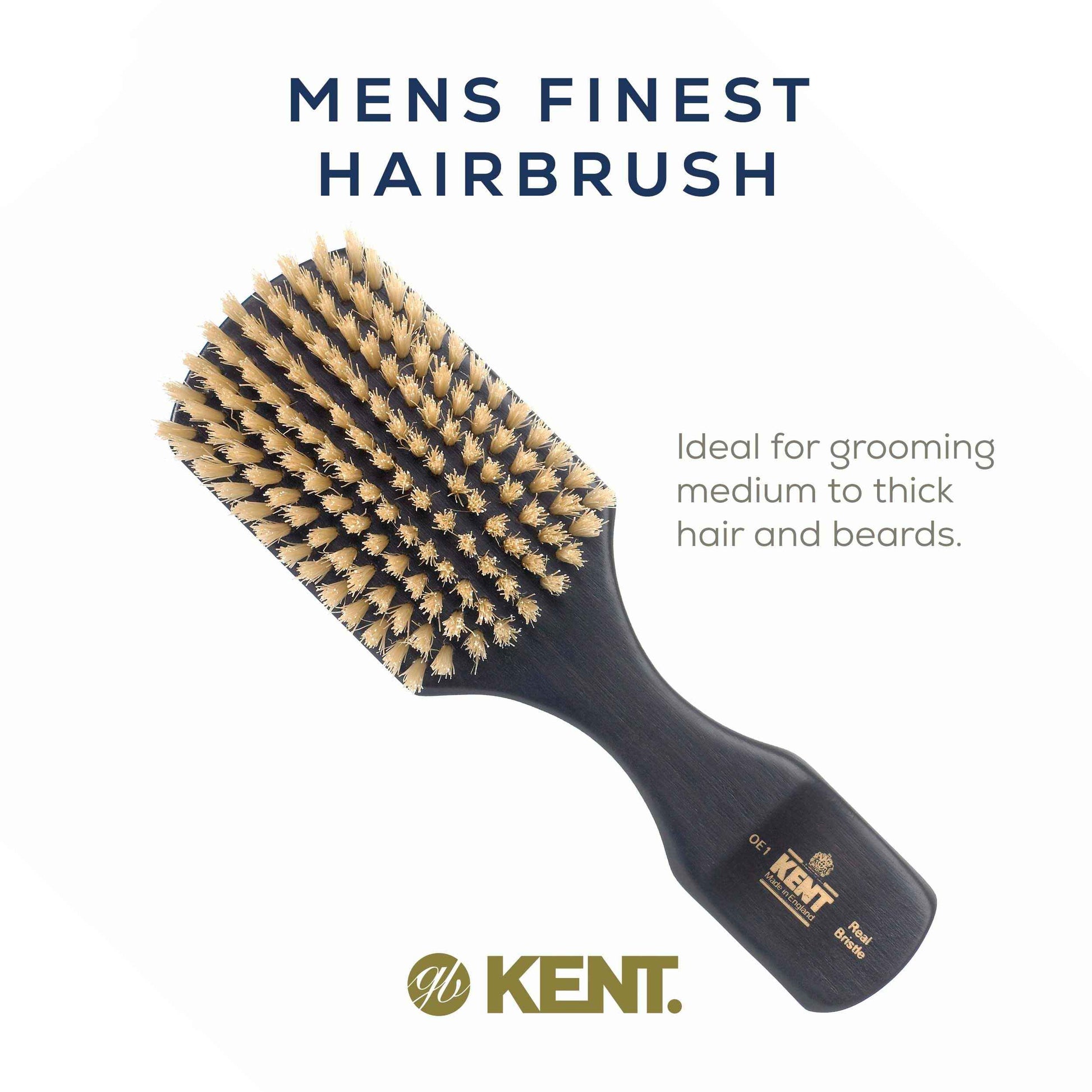 Kent OE1 Boar Bristle Club Brush, Travel Size Natural Boar Bristle Hair Brush for Men Wave Brush for Hair and Beard, Ebony Wood Finest Mens Kent Brush