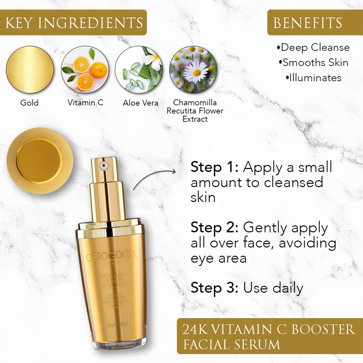 OROGOLD 24K Vitamin C Booster Facial Serum - Anti Aging Facial Serum with Gold - Skin Brightening Serum For Face - 30 Mililiter / 1 Fl. Oz