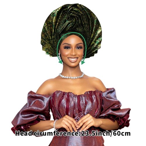 Nigerian Women's hat Folding Fan African Headscarf hat,African headpiece Auto Gel Headwear,Suitable for Weddings Parties (Green)