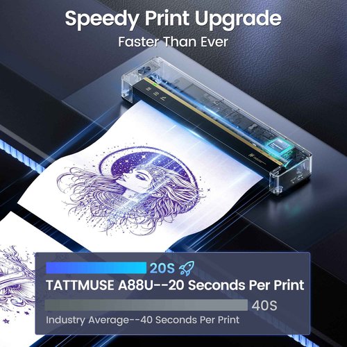 TATTMUSE 2025 New Launch Tattoo Stencil Printer, Tattoo Transfer Printer Machine Bluetooth Wireless Thermal for Tattooing Beginners with 5pcs Tattoo Transfer Papers, Compatible with Phone Pad and PC